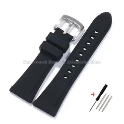 Silicone Soft Waterproof Watch Strap with Metal Pin Buckle - 26mm (Black - silver)