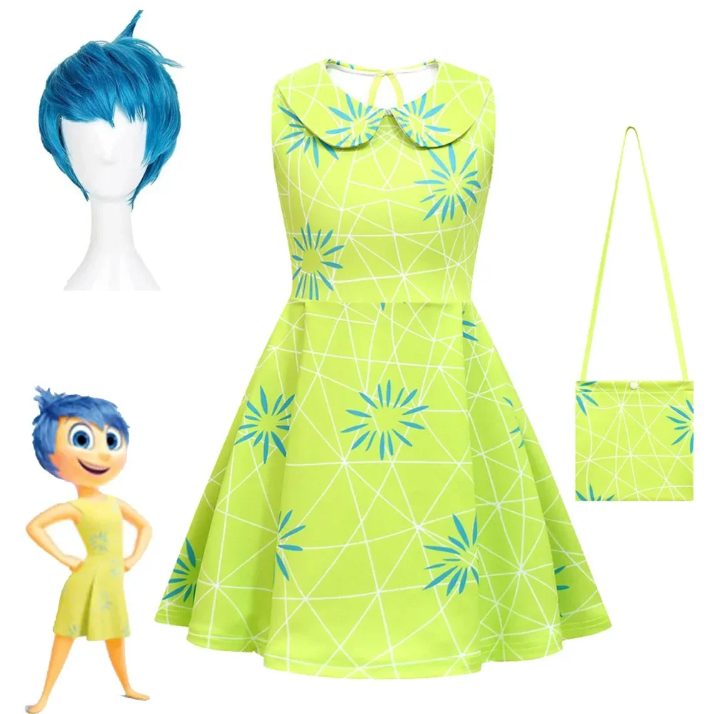 Movie Inside Out 2 Childrens Cosplay Costume Wig Girls Clothing Carnival Halloween Fashion Party Sets cosplay costume,kids girls dress,halloween dress outfit