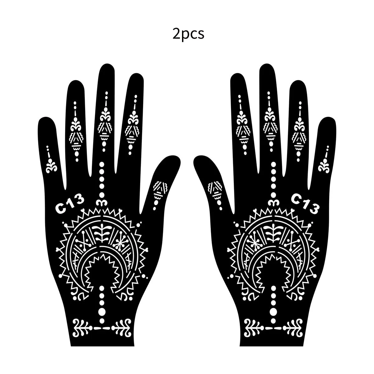 2pcs/set Reusable Henna Tattoo Stencils Flower Tattoo Template Women Hand Fingers Henna Stencil Festival Body Painting