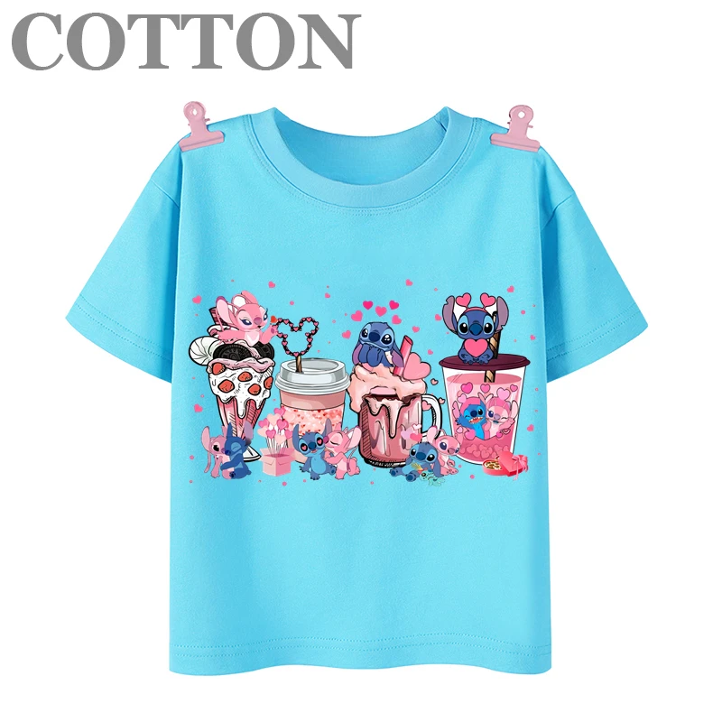 thumbnail image 1 of Camisetas de algodón para niños de moda de verano con múltiples estampados de manga corta y cuello redondo de Disney Stitch Anime, 1 of 5