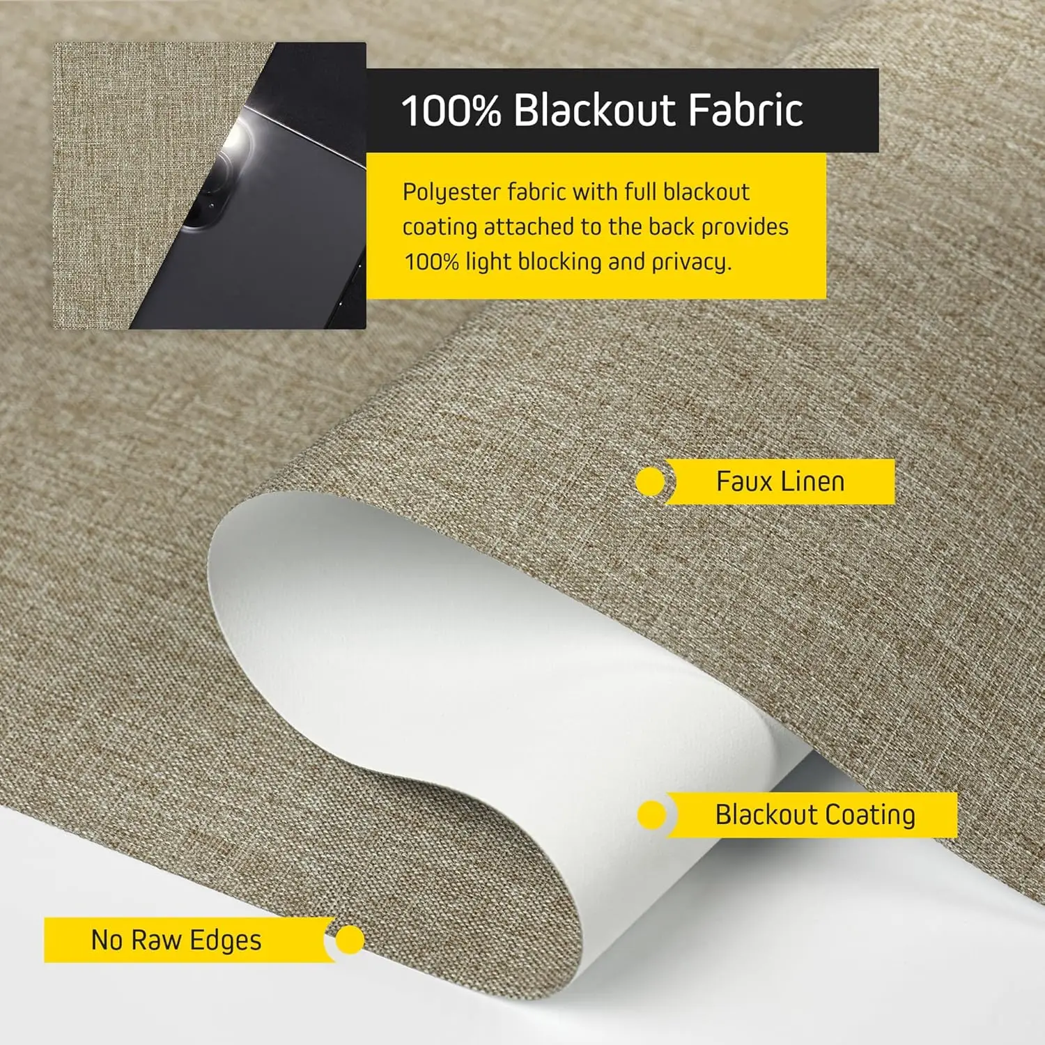 100% Blackout Artificial Linen Cordless Roller Shades for Indoor Windows, Roller Blinds for Home, for Window Size 58" W × 72" H 3