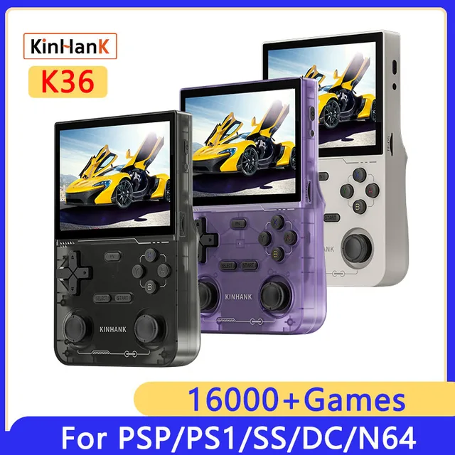 KINHANK K36 Retro Handheld Video Game Console 500nit 3.5 Inch IPS Screen 16000 Games Emulator for PS1/PSP/DC/N64/SS 1
