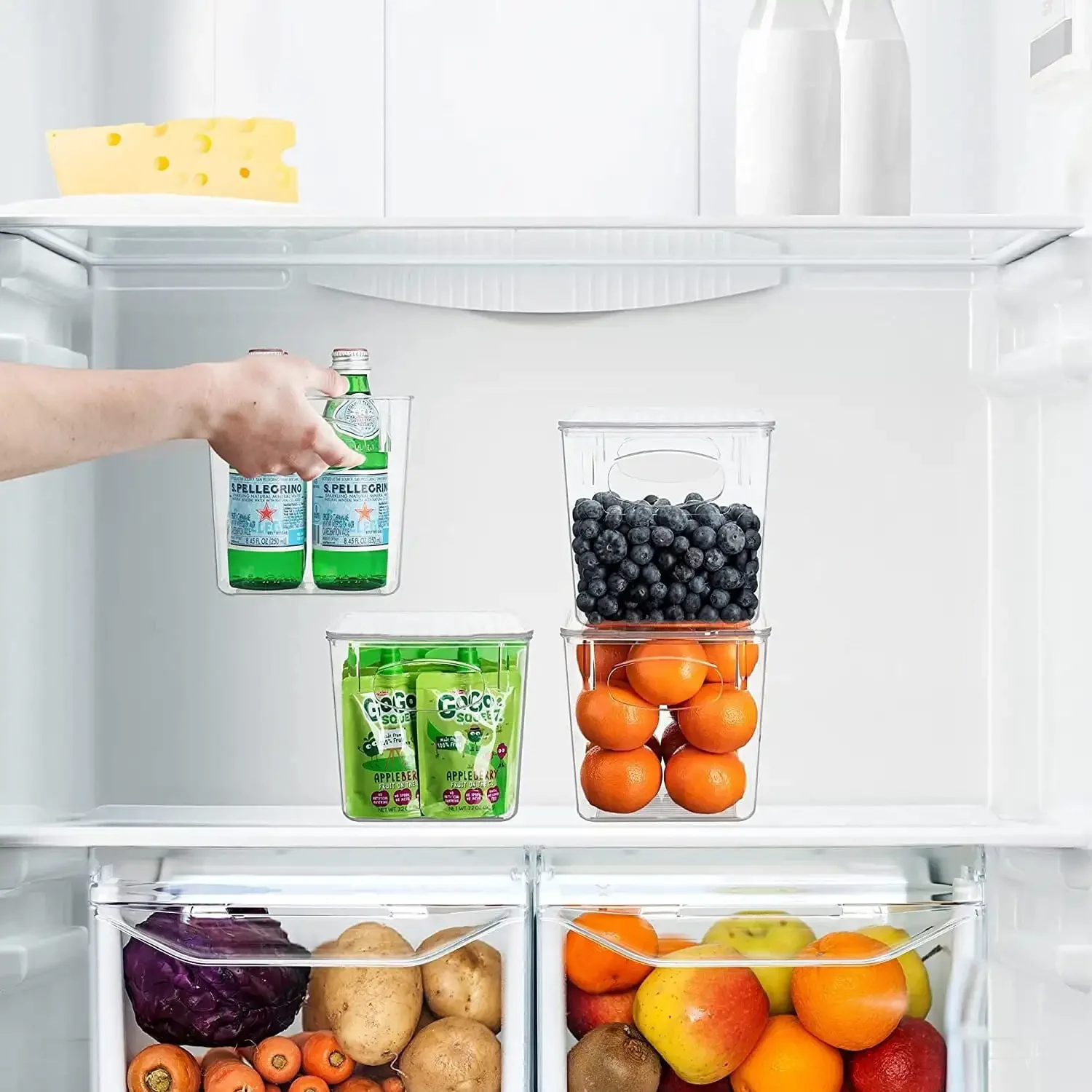 

Clear Plastic Organizer Storage Bin Containers with Handle and Lid for Pantry Food & Kitchen Fridge, Food Storage Containers