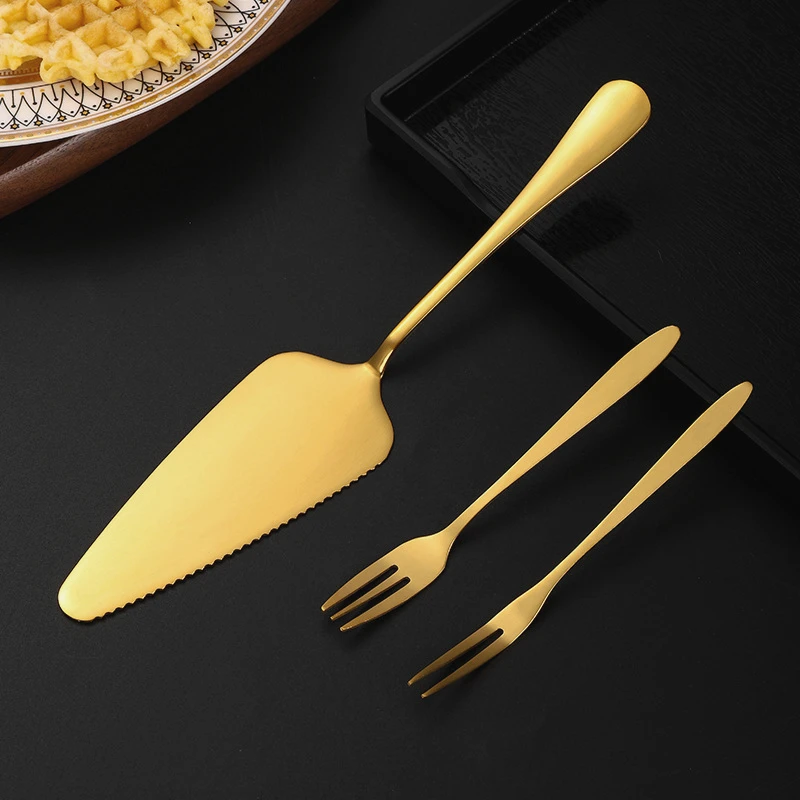 Long Handle Stainless Steel Cutlery Cake Spatula Teeth Ice Cream Knife Fork Dessert Salad Fruit Western Tableware