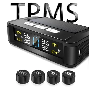 Sistema Universale TPMS per Monitoraggio Pressione Pneumatici Auto con 4 Sensori, Display Solare Intelligente e Avviso Temperatura
