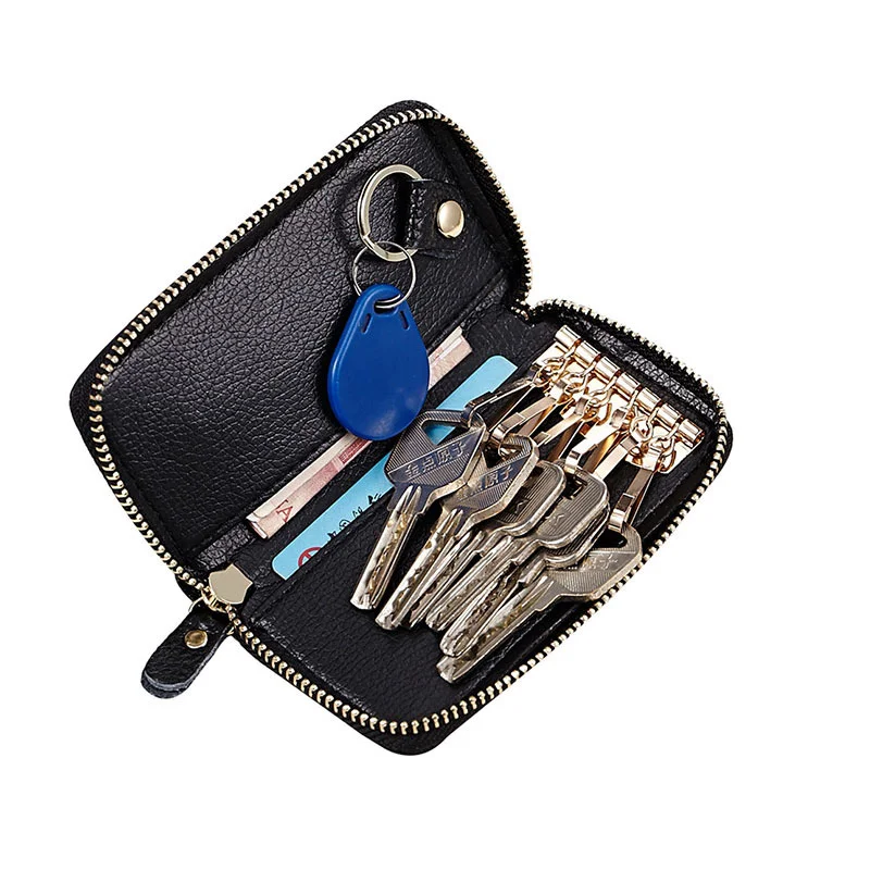 Mini Zipper Key Bag Keychain Men Women Key Holder Organizer Pouch Cow Split Leather Car Bag Wallet Housekeeper Case key case key holder key organizer key purse