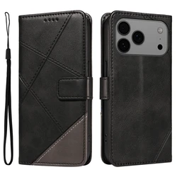 Magnetic Leather Wallet Phone Case with Grid Design - iPhone 12 Mini (BK)