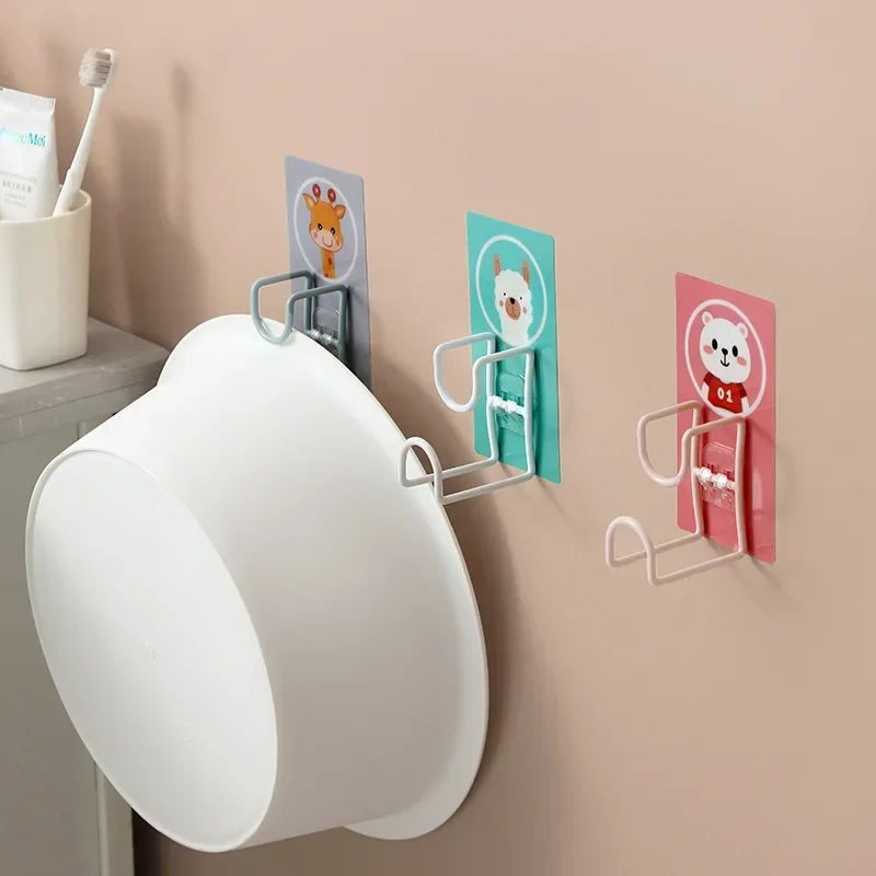 Punch-free cute cartoon animal washbasin rack hook wall hanging bathroom rack bathroom storage rack stainless steel shower hooks
