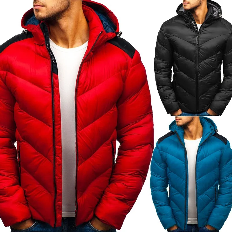 

Men's Winter Padded Clothes Hooded Coat Solid Color Zip Casual Hooded Parkas Warm Jacket
