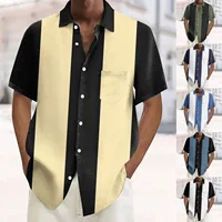 Mens Vintage Bowling Shirts 1950s Casual Short Sleeve Button Up Contrast Shirt Summer Color Retro Handsome Casual Thin Shirt 1