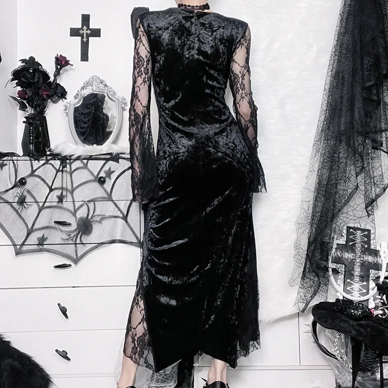 パーティードレス Wool Velvet Panelled Dress Velvet Gown with Crystal Trim & Shoulder Cutouts – AnelTashe