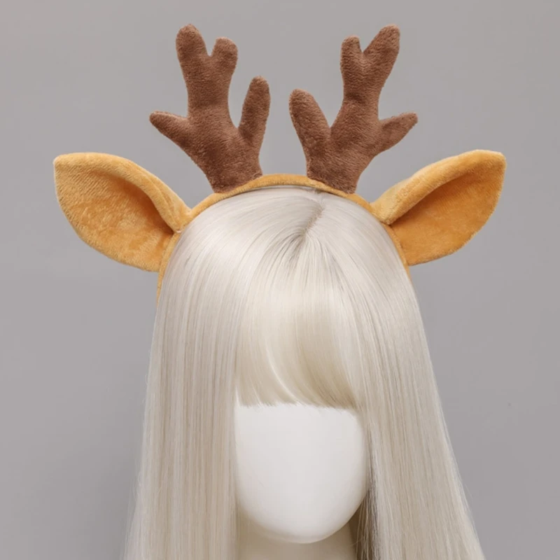 

Plush Headband Furry Reindeer Ears Headwear Antler Hair Hoop for Halloween Fawn Horn Christmas Headpiece Party Supplies Dropship