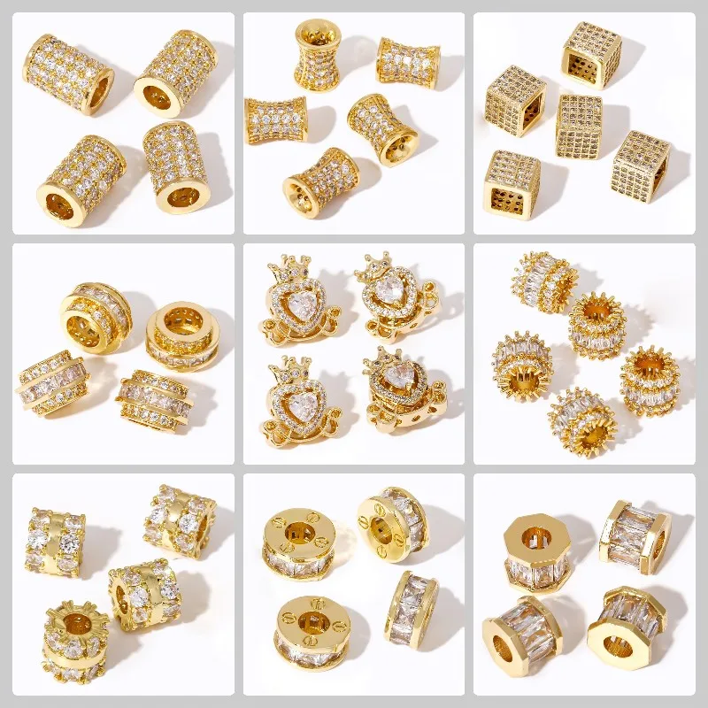 2 Sizes 18K Gold Plated Metal Cube Beads,Brass With Zircon Spacer Beads,Large Hole Cube Beads,DIY Jewelry Making Accessories - Image 6
