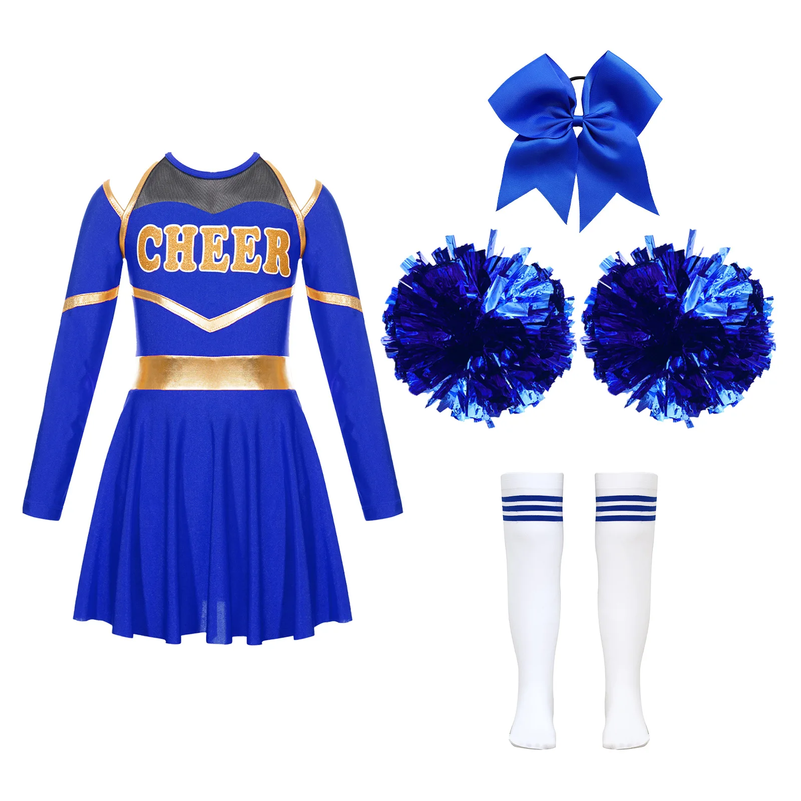 Kids Girls Cheerleading Uniform Dress With Flower Balls Sets Cheerleader Costumes Children Cheering Team Dance Outfits Dancewear