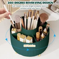 1pc 360°Rotating Makeup Organizer Storage Elegant Stripe Makeup Brushes Holder 5-Compartment Cosmetic Holder for Vanity Bathroom 1