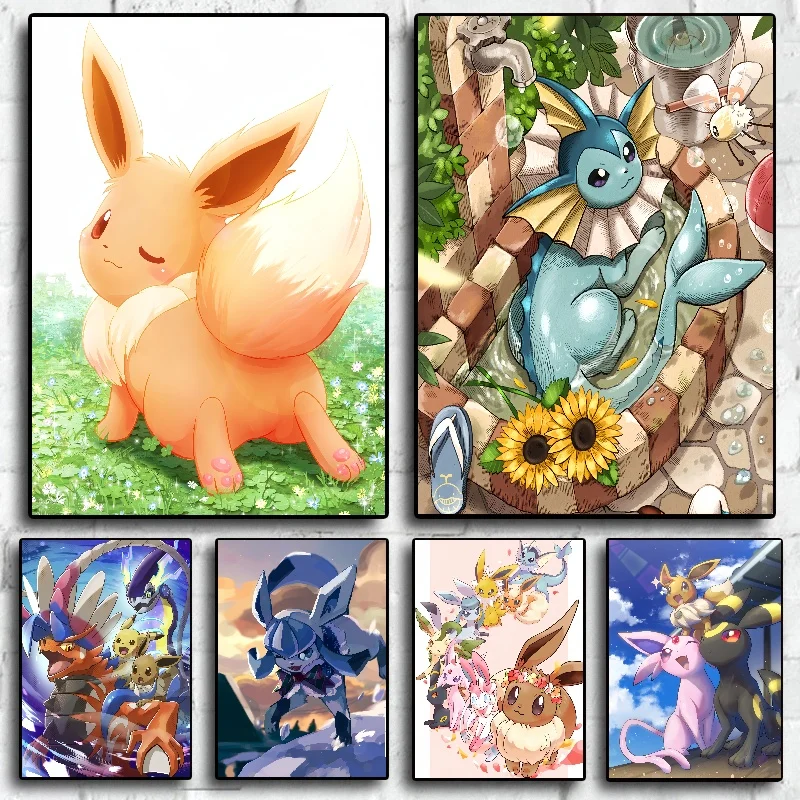 

Японский Покемон, винтажный валорант, Eevee, живопись на холсте, аниме, фигурки, искусство украшения, настенные наклейки для комнаты