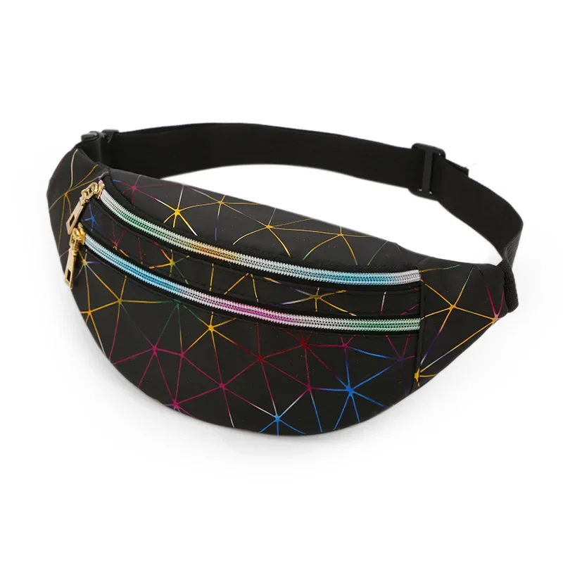 

Belt Bag Black Geometric Waist Packs Laser Chest Phone Pouch Men Holographic Waist Bags Women Pink Silver Fanny Pack Female