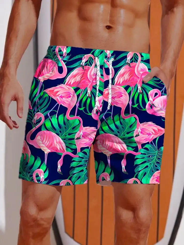 2024 Summer 3D Printed Hawaiian Vacation Style Printing Shorts Men's Board Shorts Casual Swim Trunks Drawstring Breathable Short 5