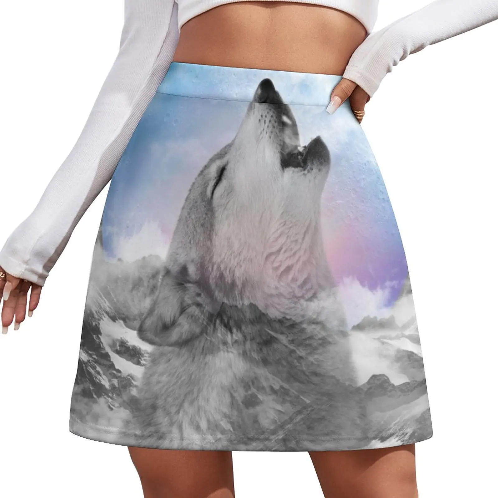 

Может волк влюблен в Луну мини-юбка 90-е винтажная одежда для ночного клуба Женщины