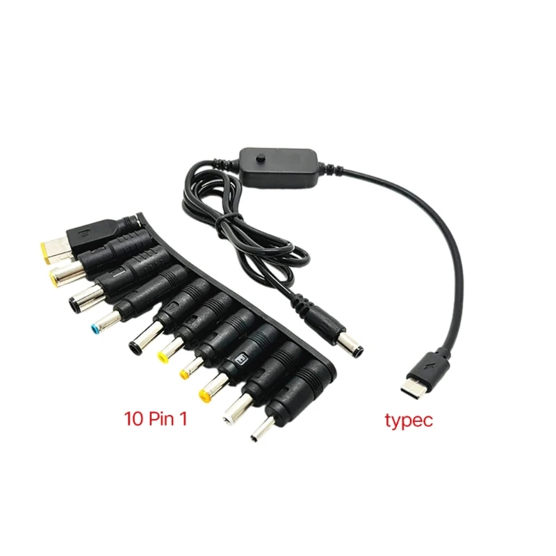 PD toDC Adapter Cable 5V 9V 12V 15V 20V Adjustable TypeC Male to DC5521 Male Power Cord with 10 Conversion Heads charging cable