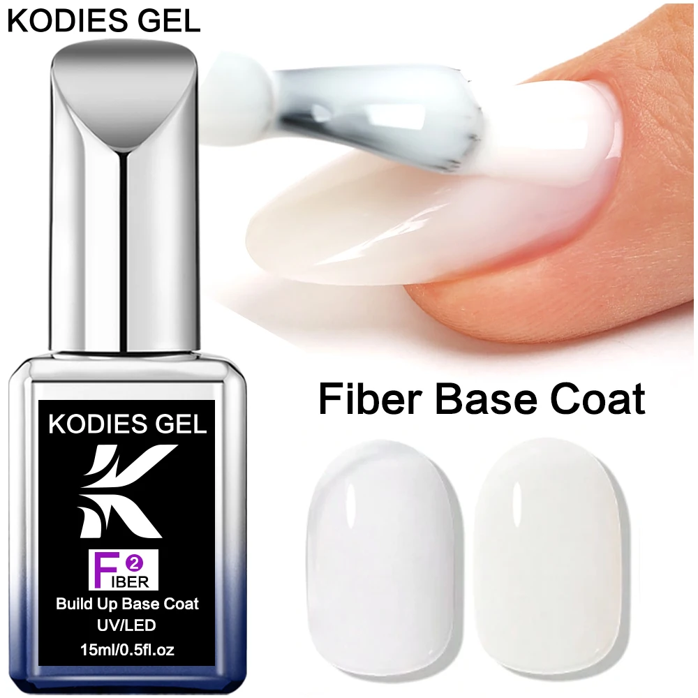 

KODIES GEL Fiber Base Coat Milky White Gel Nail Polish 15ML Semi Permanent UV Calcium Rubber Base Gel Varnish Builder Nails Art