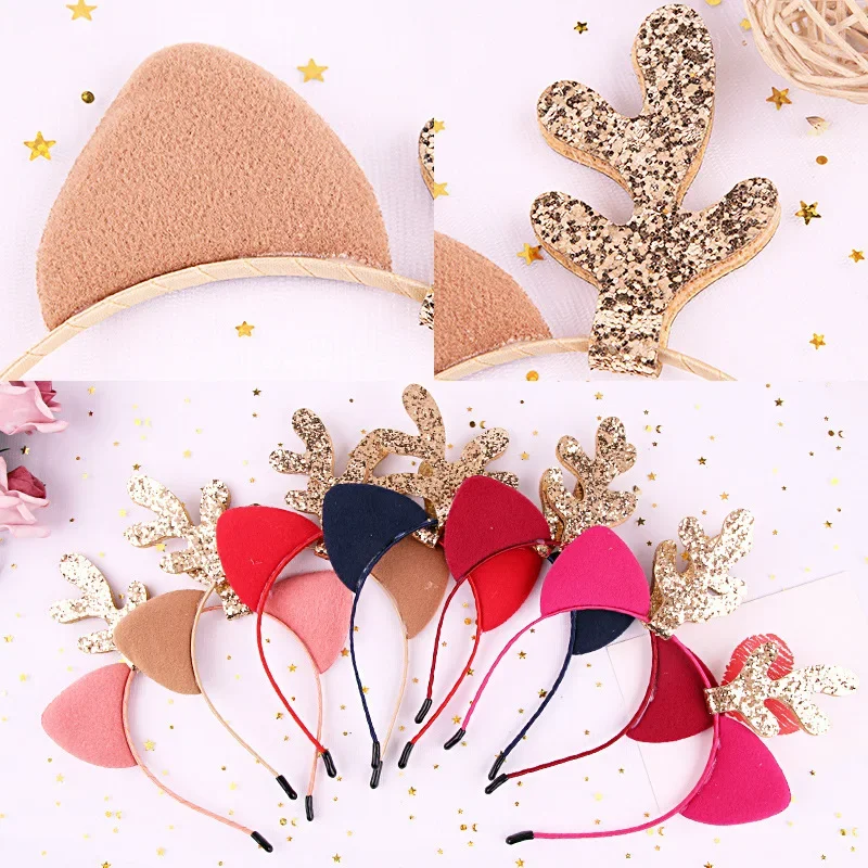 Glitter Antlers Christmas Headband Party Girls Kids DIY Little Deer Horn Headwear Christmas Party Hair Accessories Supplie