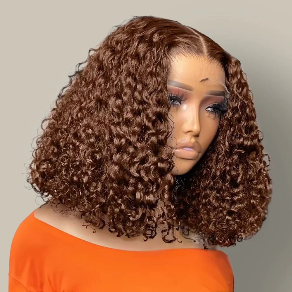 Chocolate Brown Deep Wave 13x4 Lace Frontal Bob Wig 200% Density Water Wavy Lace Bob Human Hair Wigs Pre Plucked Virgin Hair #4