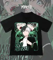 Vintage Unisex Anime Graphic Tee - Wind Breaker Manga Design - S (White)