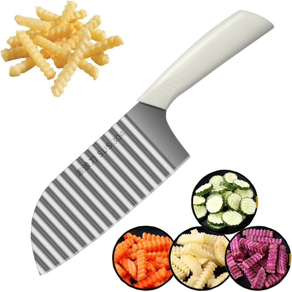 Potato Crinkle Cutter for Vegetables Fruit Stainless Steel French Fry Slicer Chopper Kitchen Carrot Cucumber Chopping Wavy Knife fruit slicer vegetable slicer crinkle cutter vegetable cutter potato slicer potato cutter food slicer