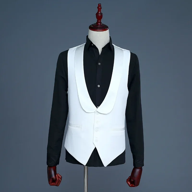 

Mens Solid Color Slim Fit Shawl Collar Dress Vests Men Party Suit Vest Waistcoat Wedding Stage Singer Show Vest For Male Chaleco