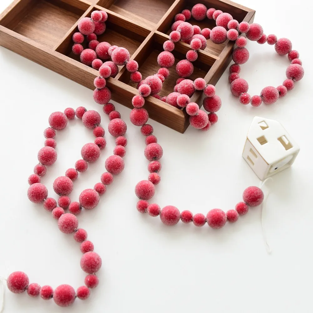 Xmas Tree Hanging Balls 2.75 Meters Xmas Hanging Pendant Decorative Foam Red Berry Garland Realistic Christmas Bead Chain Party
