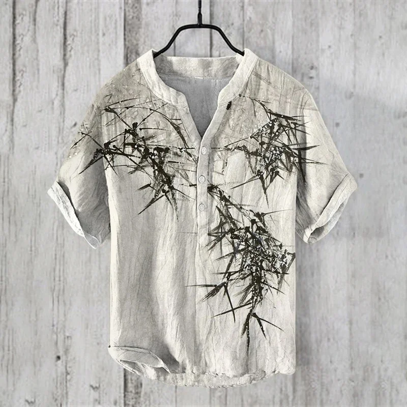 New men's cotton linen shirt casual shirt lightweight short sleeved beach Hawaii men's