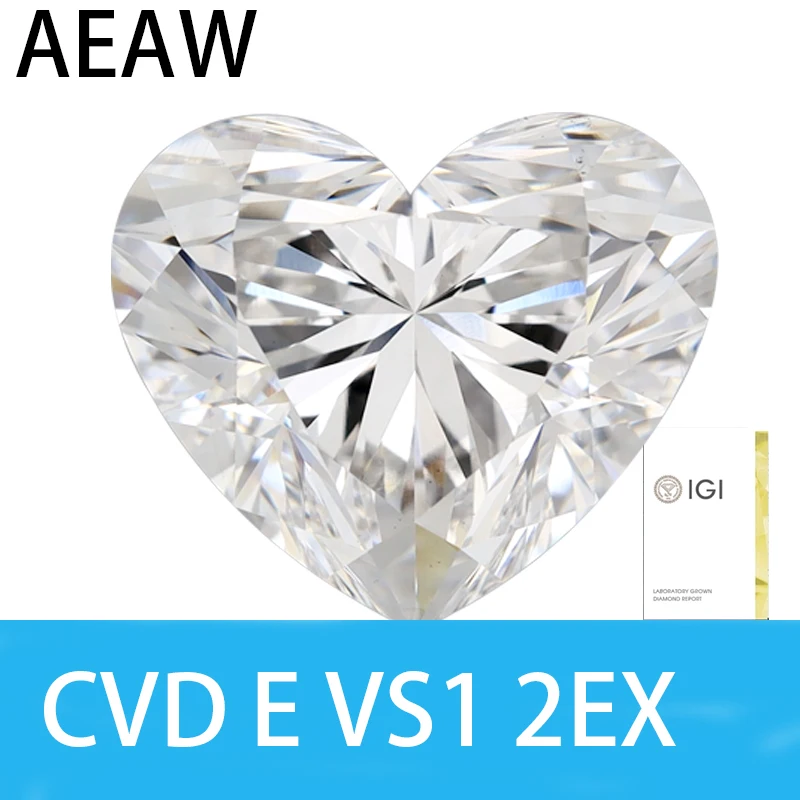 

CVD diamond EFG белый цвет 1ct VS1 3-5CT VVS четкость в форме сердца вырезанный иги Сертифицированный лабораторный Выращенный алмаз свободный камень