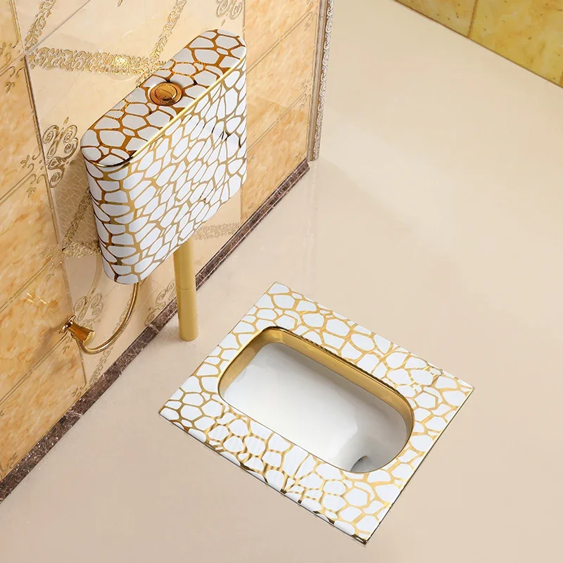 #*Gold toilet water tank suit squatting toilet basin chair large urinal rámica  унитаз напольный 4