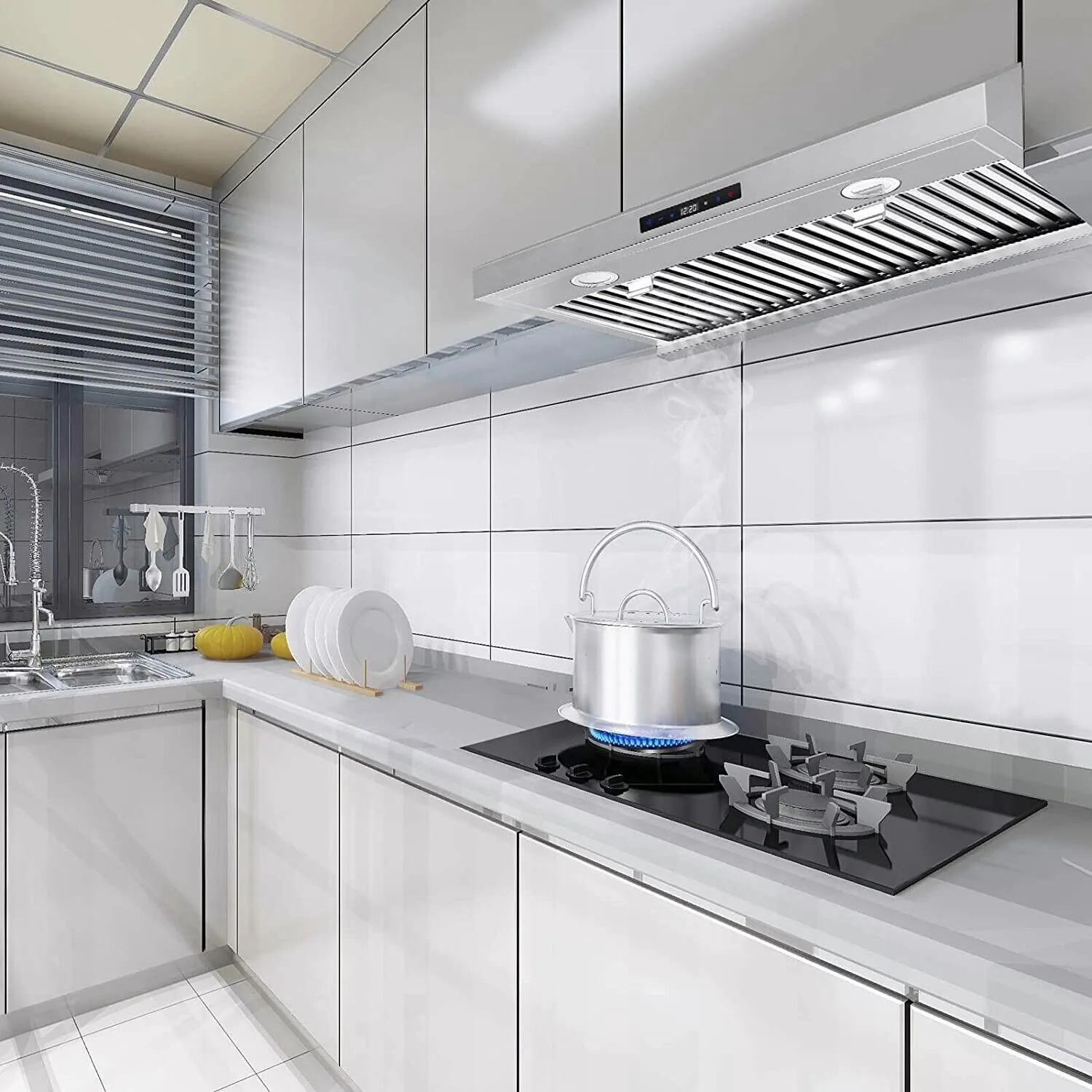 Tieasy 800CFM Kitchen Under Cabinet 3-Speed Remote Control with LED Lights Cook Vent Range Hood US0775BTR