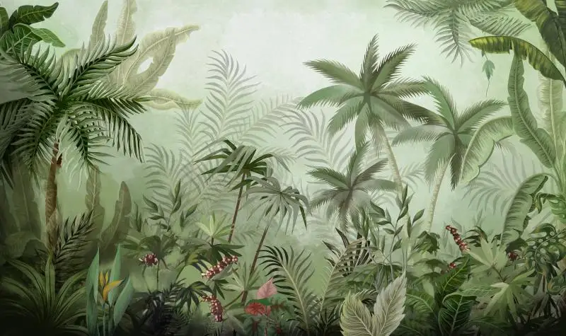 thumbnail image 1 of Papel tapiz mural de plantas y árboles en blanco y negro del sudeste personalizado para sala de estar, mejoras para el hogar, papel tapiz de arte 3D para decoración del hogar, 1 of 5