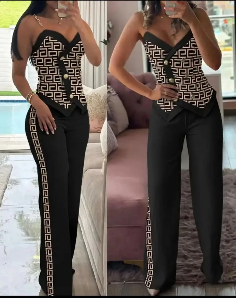 

Two-Piece Set for Women, Chain Camisole, Vest and Pants, Sexy Print, Summer Fashion, 2024
