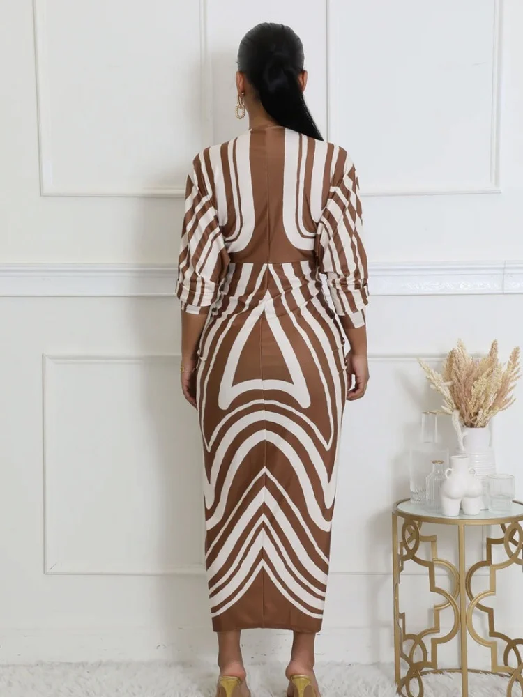 Wmstar Women's Autumn Casual Long Sleeve V-neck Printed Pattern Slimming Long Dress 2024 New Style Wholesale Dropshipping