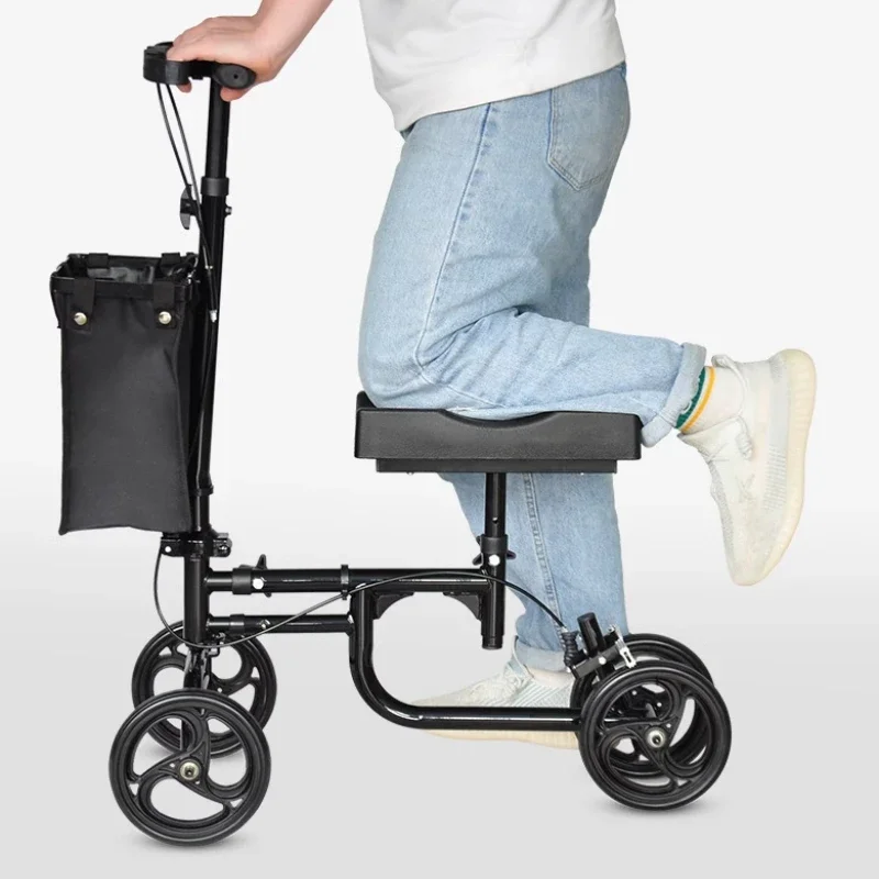 Elderly Four-wheeled Walker, Ankle Injury Walker, Elderly Foldable Scooter, Adjustable Knee Crutch Cart with Wheels