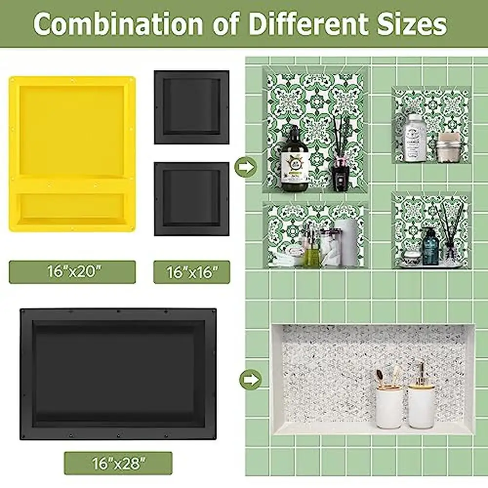 16" x 20" Double Shelf Yellow Rectangle Shower Niche Tile Bathroom Storage Leakproof Plastic Easy Installation Versatile Usage 4