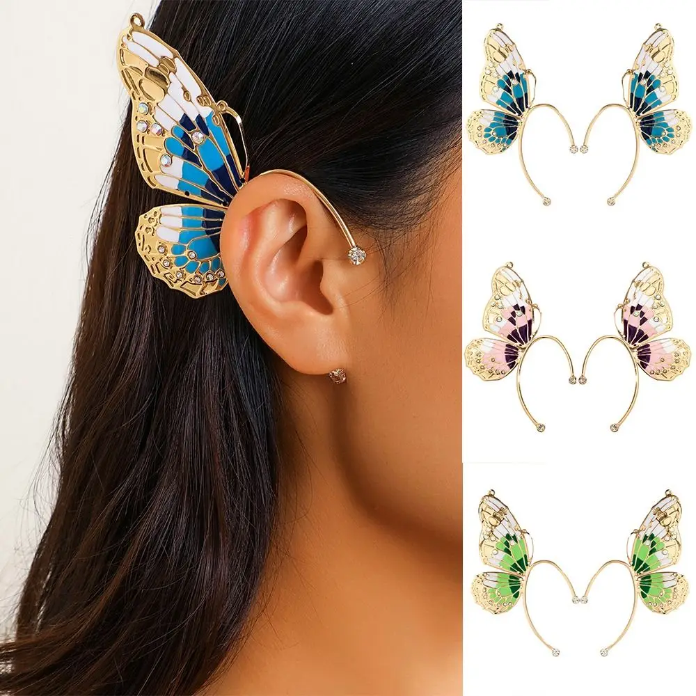 

1 Pc Butterfly Ear Clips Earrings Single Side Elf Ear Ear Cuff Alloy No Piercing Ear Clip All-match Ear Hanging Jewelry