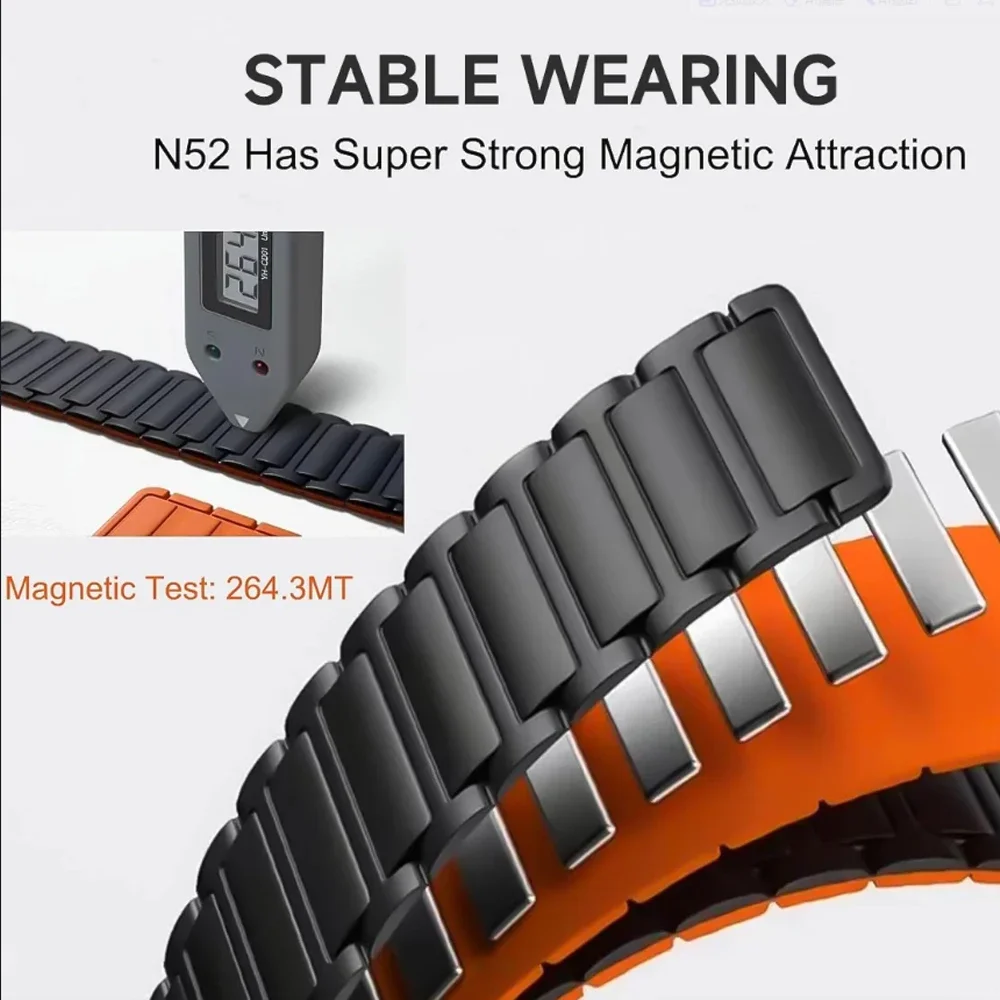 Enhanced Silicone Strap Magnetic Loop Band - Sporty Wristband Bracelet, Universal Fit 20mm/22mm