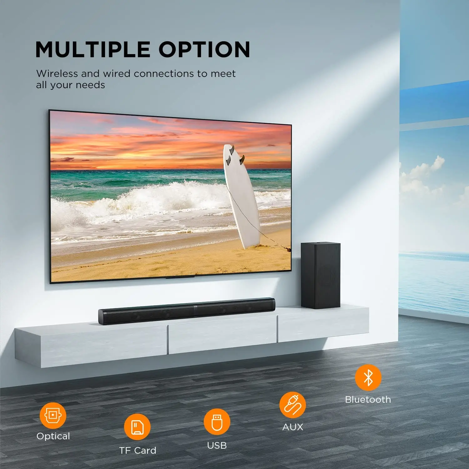 BOMAEKR 2.1CH 100W TV Soundbar Speaker 