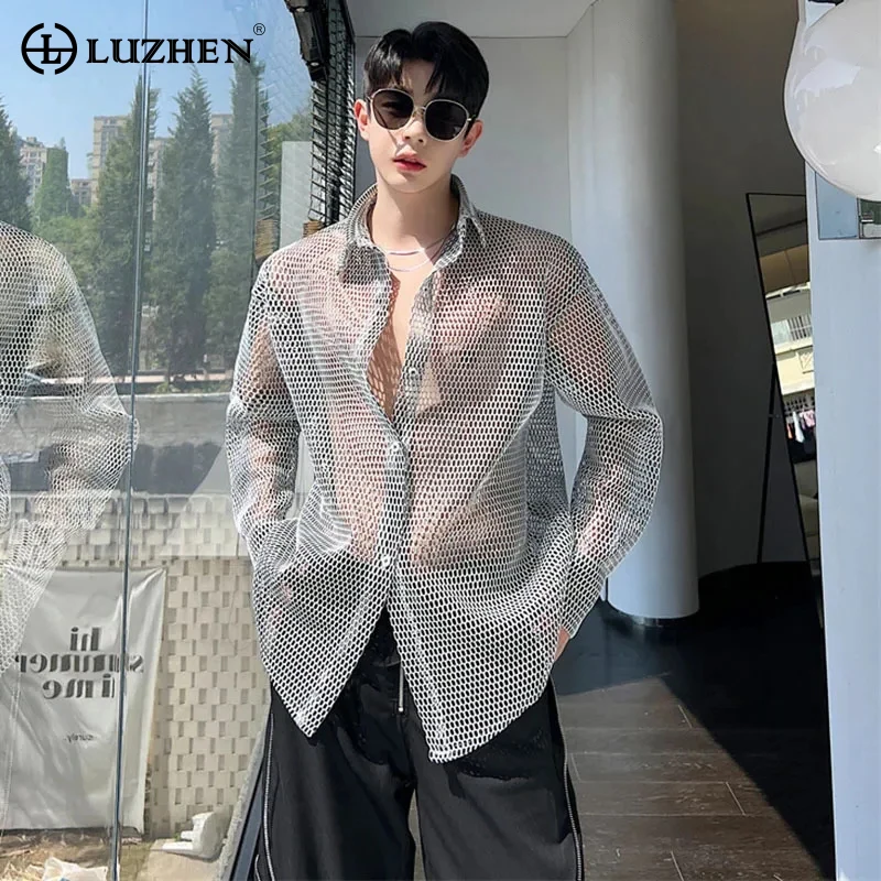 

LUZHEN Long High 2024 Street Trendy Sleeve Shirts Men's Jacket Hollow Out Niche Design Sunscreen Clothing Summer Stylish A89efe