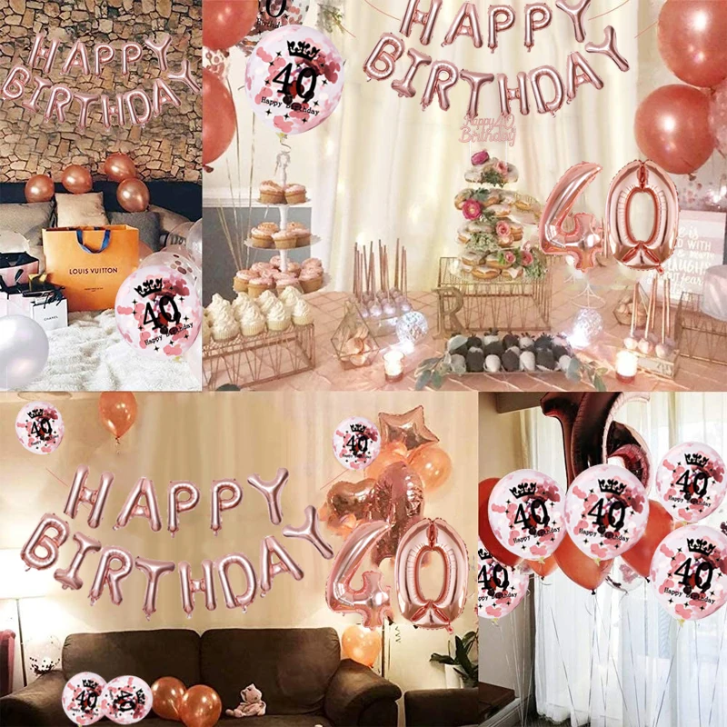 RUMIA Rose Gold 40th Birthday Balloons - 15 Pack Party Decorations For Adults