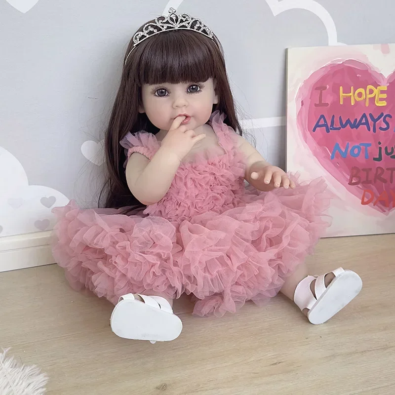 

22inch 55cm Soft Silicone Vinyl Reborn Toddler Stand Girl Doll Betty 3D Skin Visible Veins Wig Hair Gifts for Children