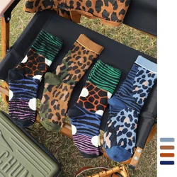 Autumn and winter leopard print feathers tiger stripes personality fashion color socks cotton female thickened mid-thigh socks