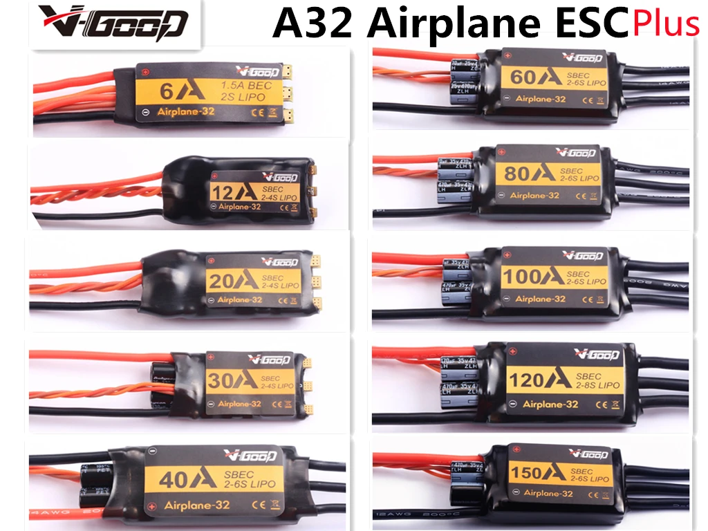 

V-GOOD VGOOD Airplane32 Plus(New) 32Bits Brushless ESC 6A 15A 40A 60A 80A 100A 120A 150A BEC SBEC for RC Airplane Fixed-Wing