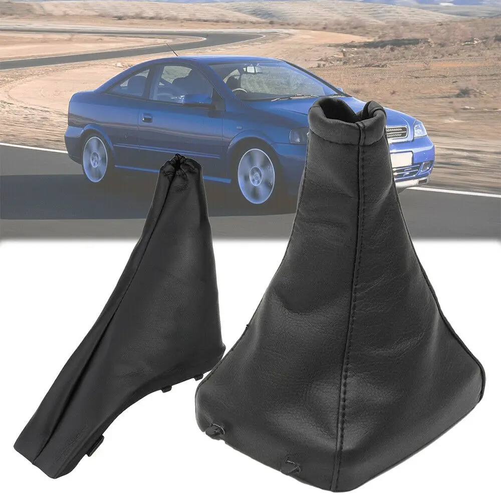 2Pcs Car Handbrake Gear Shift Boot Gaiter Gaitor Pu Leather Black Opel Astra G Zafira a Vauxhall 1998-2004 hand brake cover