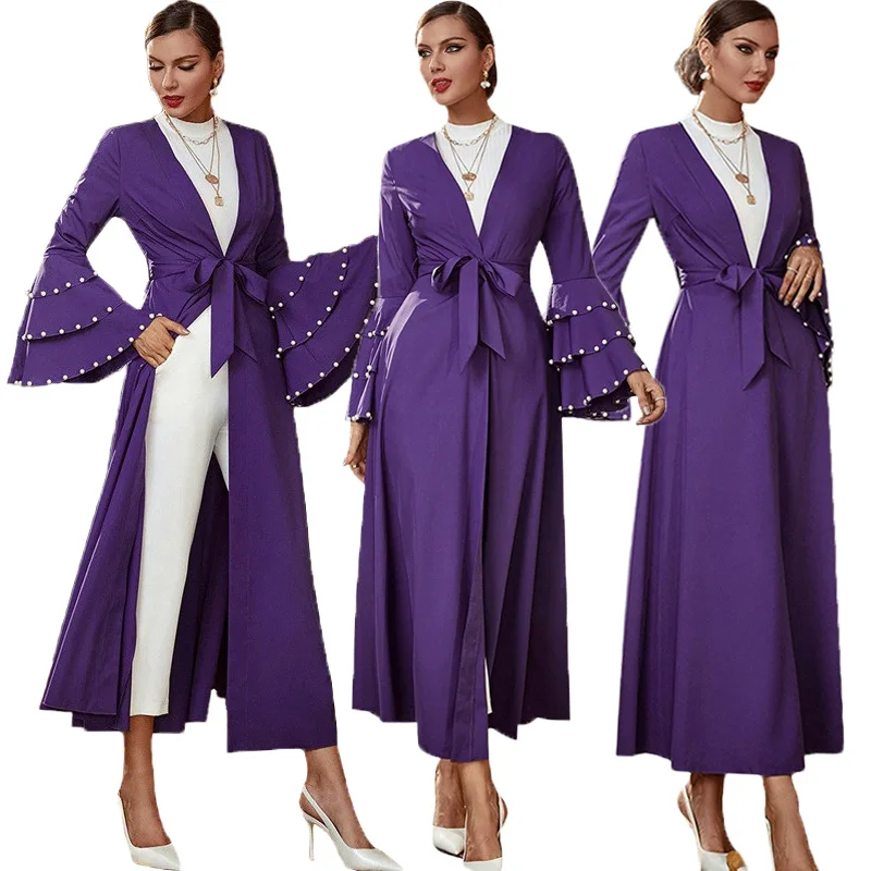 

Женское длинное платье макси с бусинами, платье в арабском стиле с рукавами-фонариками